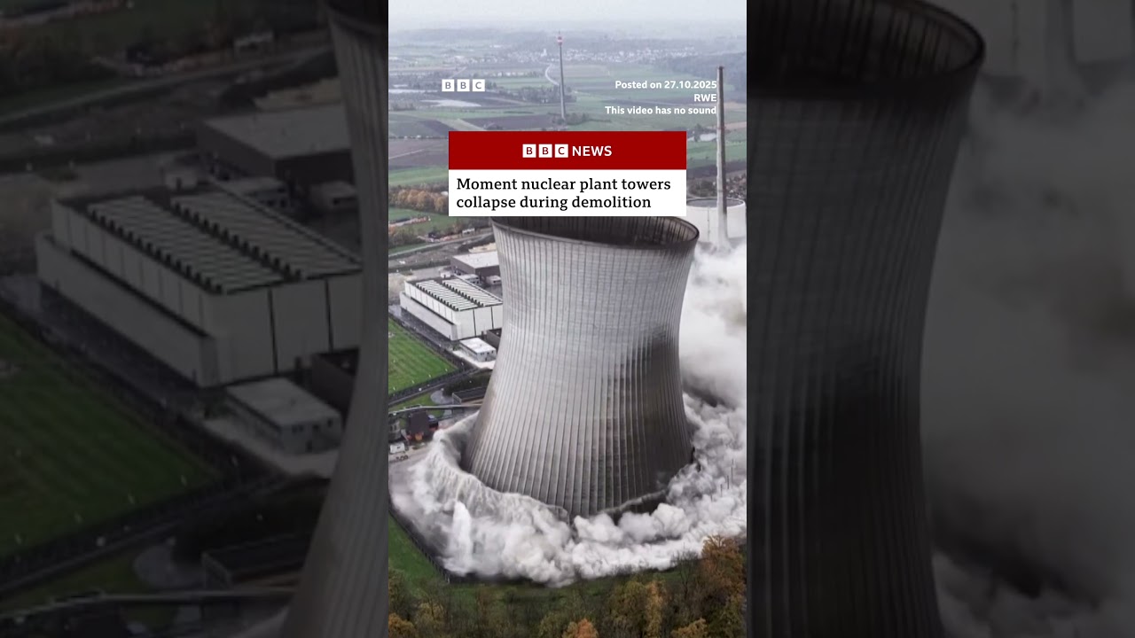 Nuclear plant towers collapse during demolition. 