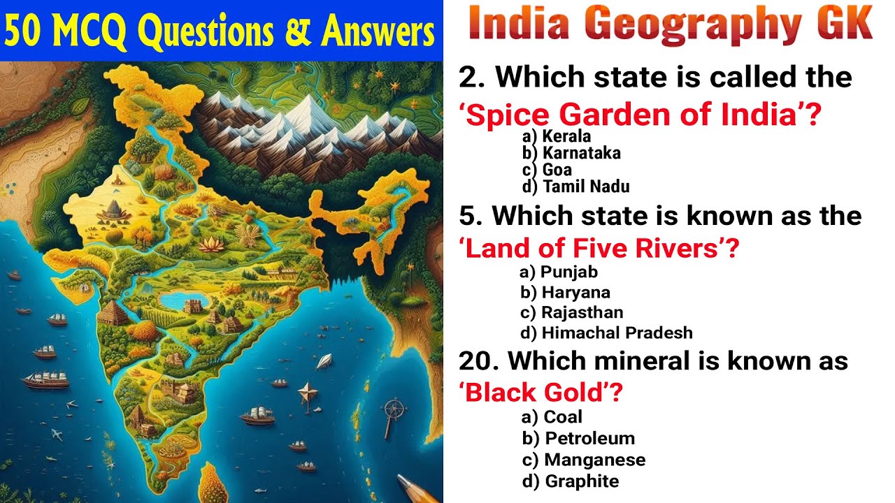 🇮🇳 50 India Geography GK | Top Geography Questions & Answers | Indian ...