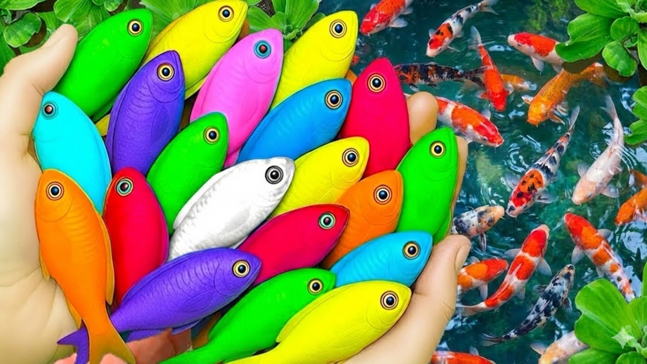 Catch beautiful ornamental fish in the small pond: koi, perch, pingpong fish, betta, guppies,catfish