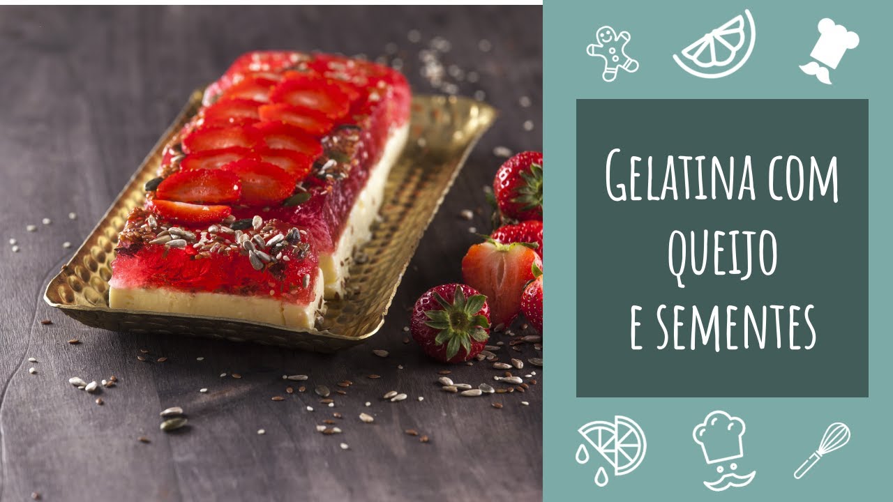Gelatina de morango com queijo creme e sementes