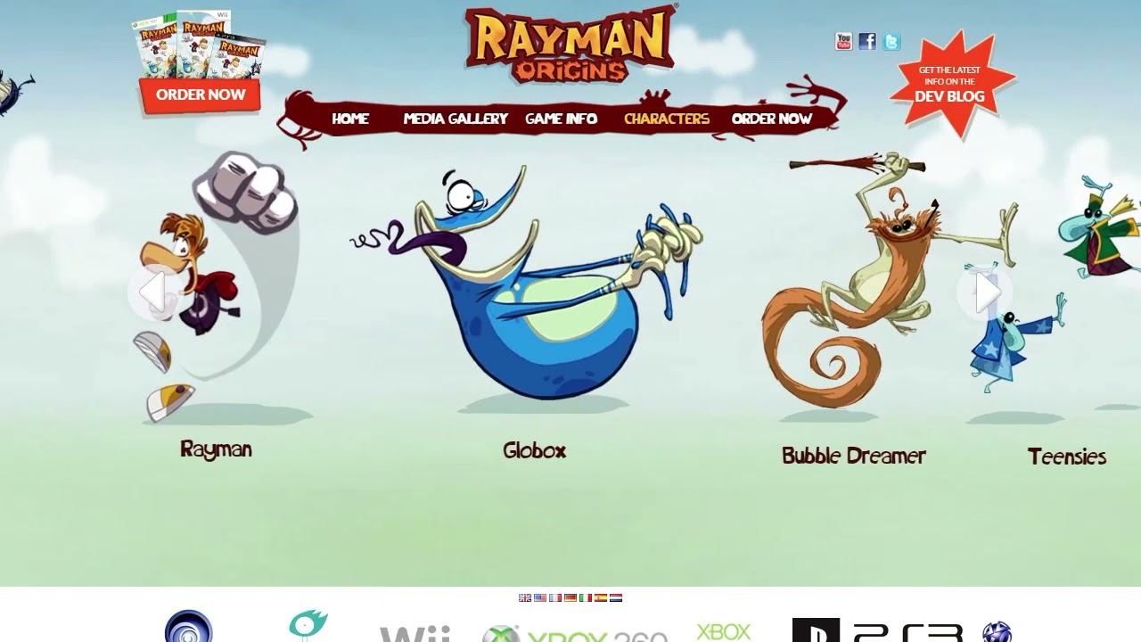 Rayman Origins website in 2011