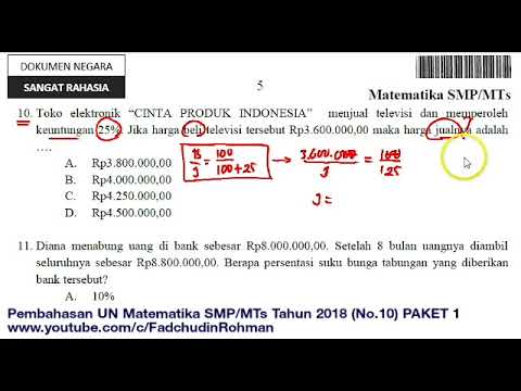 Pembahasan Soal Un Unbk Matematika Smp Tahun 2018 Paket 1 No 10