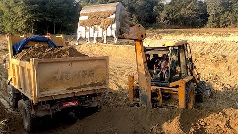 JCB Backhoe 3DX Super Machine Loading Soil In Tripper Dump - JCB DOZER New Video