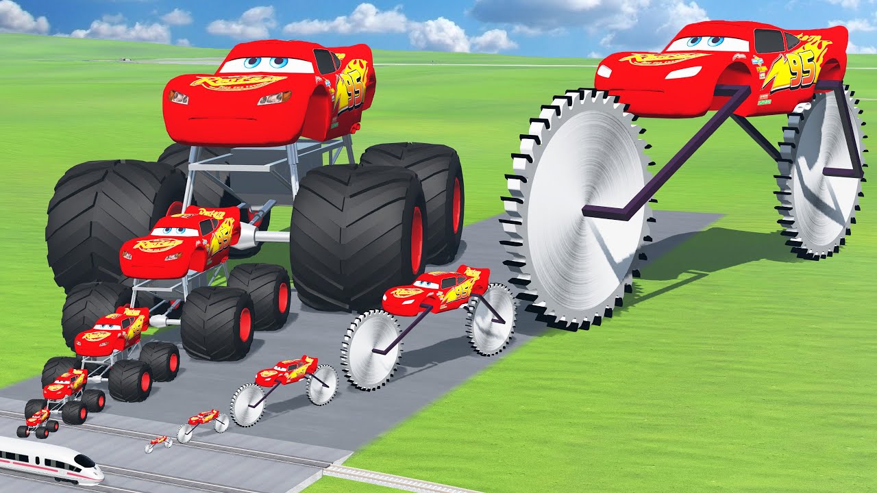 Big & Small Lightning McQueen Monster Truck VS Big & Small McQueen Saw Wheels | BeamNG.drive
