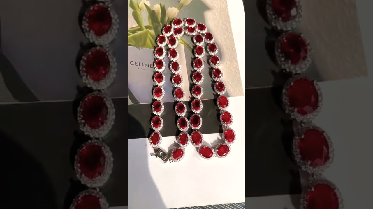 52ctw Halo Oval Cut Ruby Statement Necklace - SAYABLING