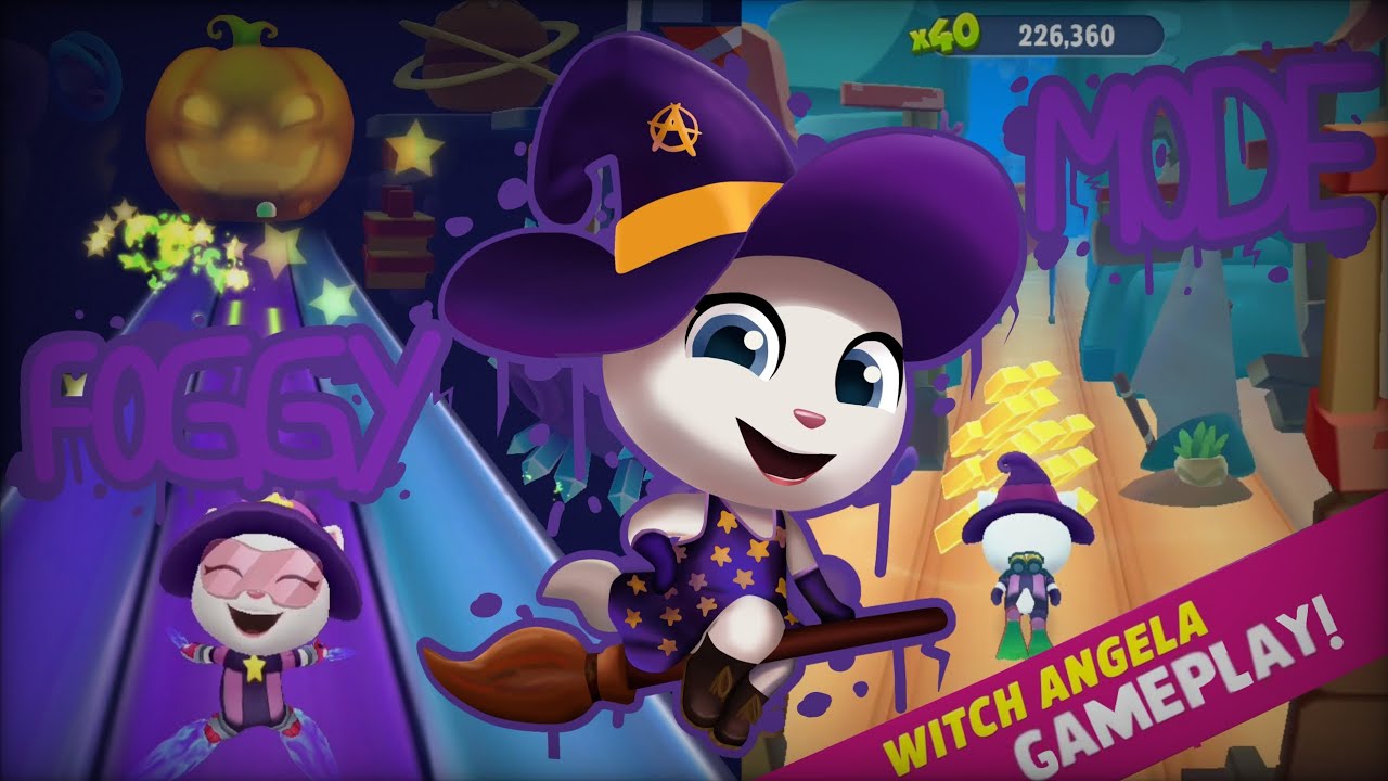 Talking Tom Gold Run - Witch Angela in Foggy Mode // Halloween 2022 Gameplay 🌁🎃🧹