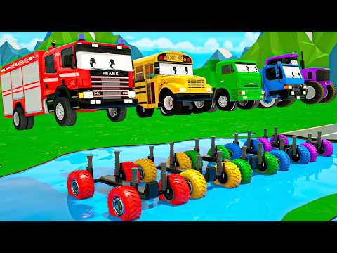 Singing songs for kids - change the wheels and drive through a big puddle - Wheels On the Bus song