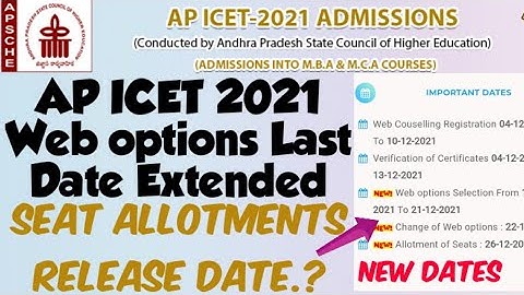 AP ICET 2021 Web options Last Date Extended//AP ICET 2021 Seat Allotments Release Date Fixed 🤩
