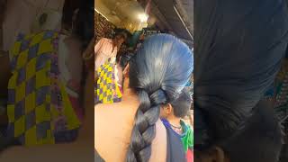 Street Long Hair Touching And Playing In Public Place