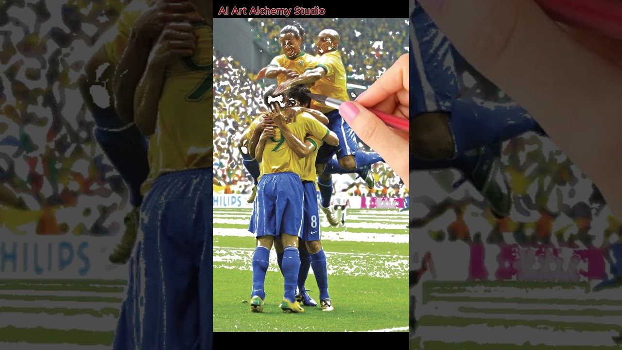 Drawing Hyper-Realistic Ronaldinho and Brasil team celebrate the goal 