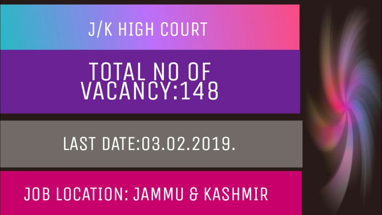 J/k high court 2019 | high court recruitment j/k |.(16/1/2019).