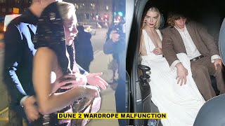 Florence Pugh suffers a wardrobe mishap as she and Anya Taylor-Joy leave the Dune Two afterparty
