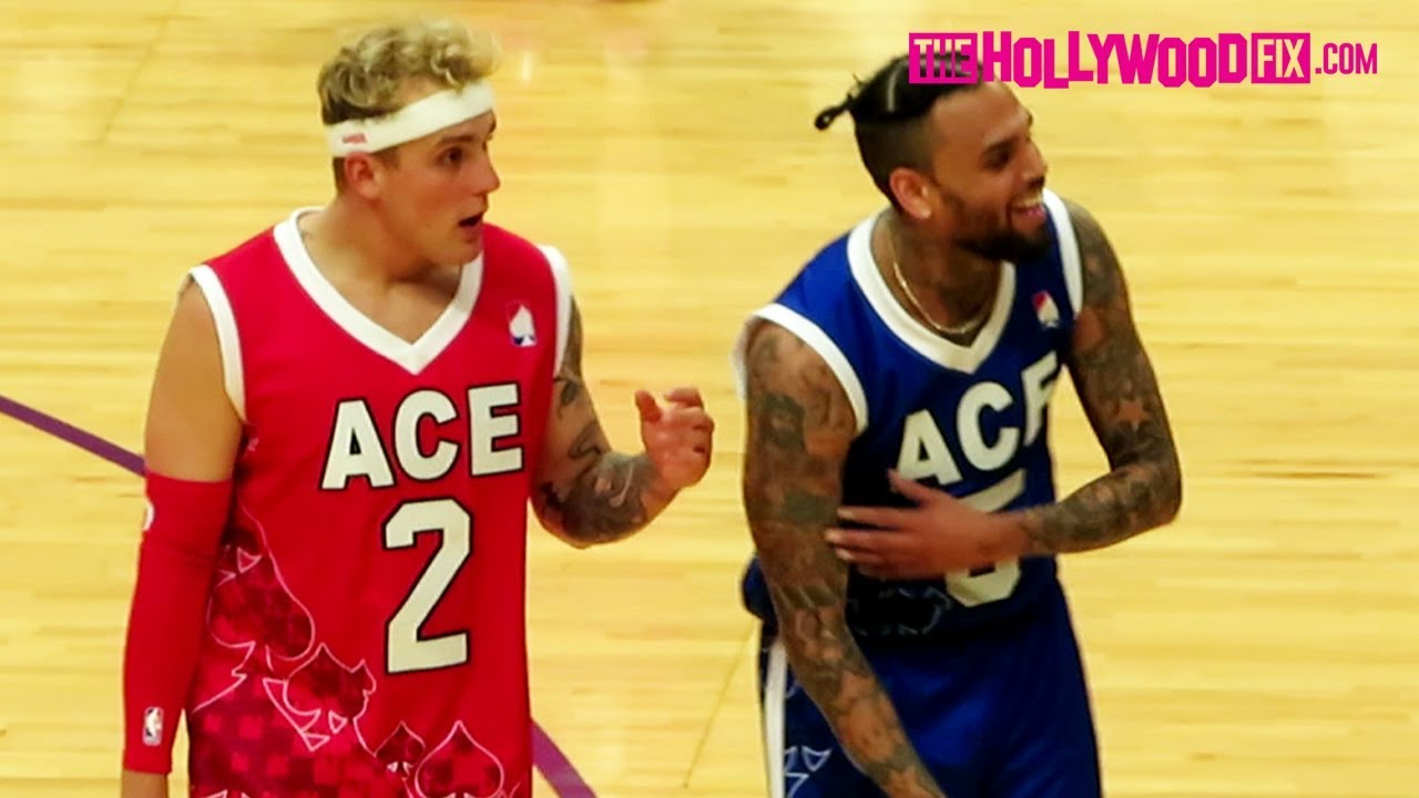 Chris Brown Jokes Around With Jake Paul While Warming Up At The Ace Family Basketball Game 6 29 19 Youtube