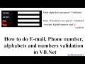 How to do Email and Phone number validation in VB.NET | Alphabets, Numbers and AlphaNumeric in VB