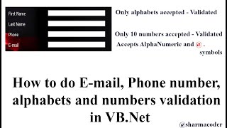 How to do Email and Phone number validation in VB.NET | Alphabets, Numbers and AlphaNumeric in VB