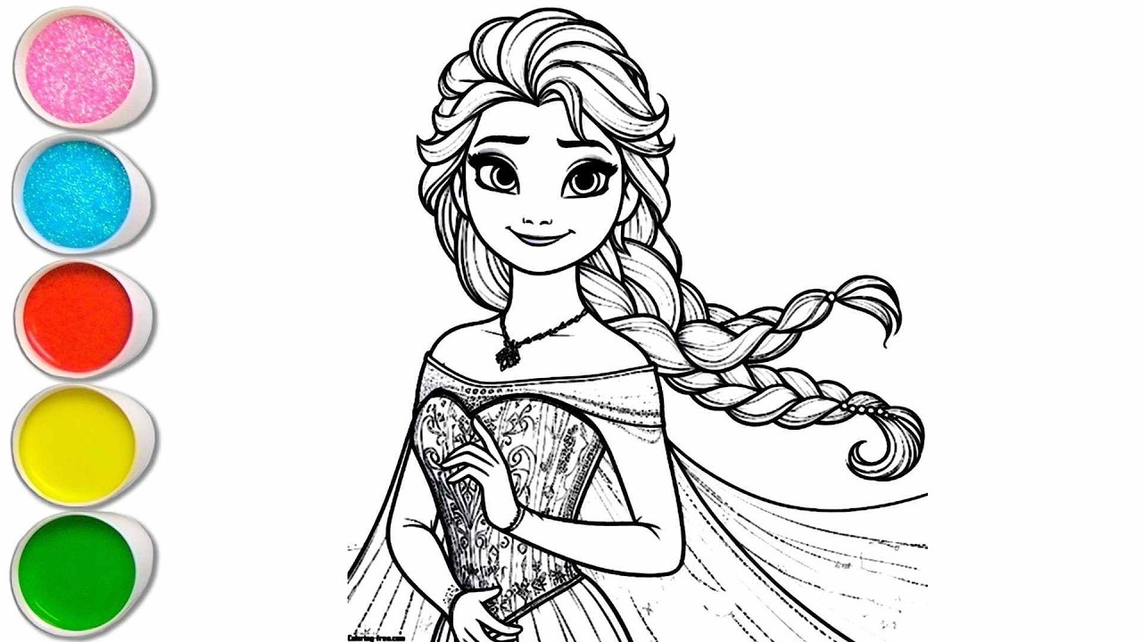 Милый рисунок Эльзы из мультфильма «Холодное сердце» для детей, раскрашивание и рисование для мал...