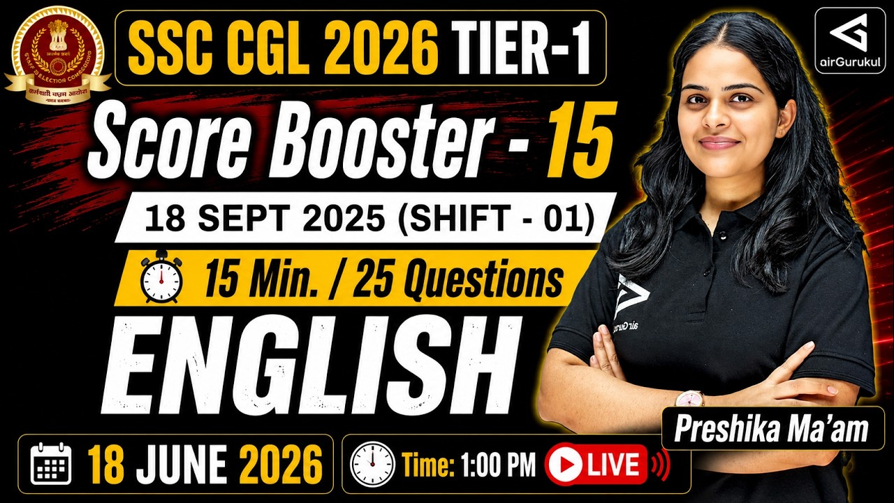 SSC CGL 2026 English | 18 Sept 2025 Shift – 1 PYQs with Solution | Grammar & Vocabulary Practice – airGurukul