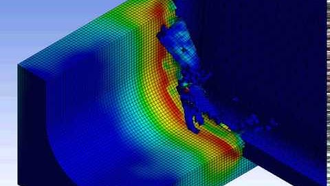 Ansys Workbench explicit dynamics cutting of AlSi 1045 with semi circle chip step example 1