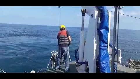 Sinking rosette + CTD  from the Med-Explorer into the Mediterranean Sea water