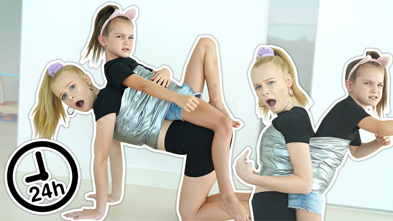 STUCK TO MY LITTLE SISTER for 24 HOURS Challenge! | Fizz Sisters