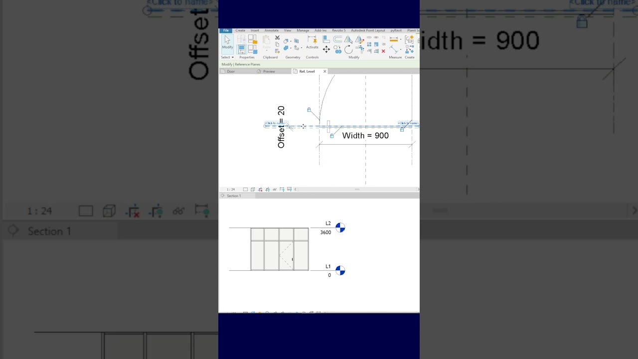 Офсет дверей у навісній стіні, як додати параметр у бік інтер’єру