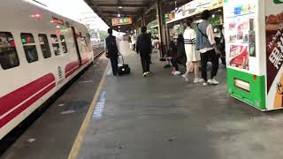 438次普悠瑪(代跑太魯閣)在樹林站待命+516次雙電頭莒光號往七堵進入樹林站(E210+E208)