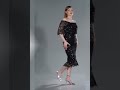 Siyah Kayık Yaka Kemerli Midi Boncuklu Davet Elbisesi ABK2634