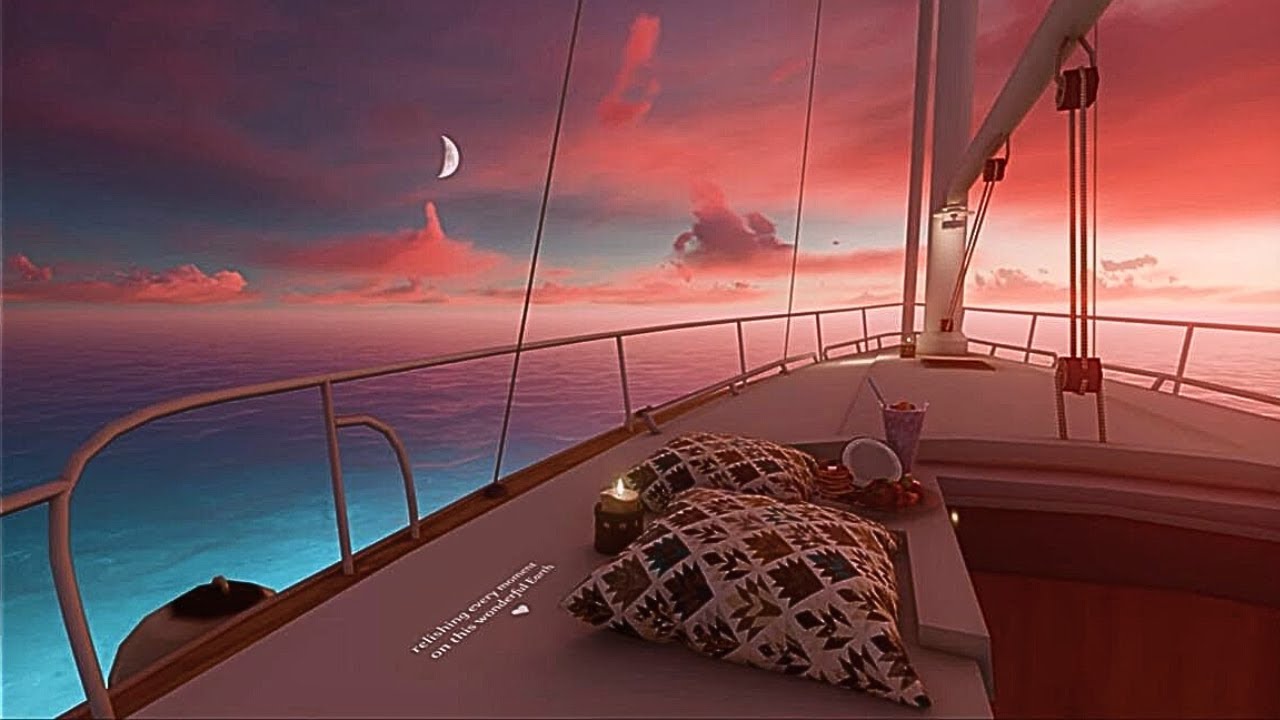 Aesthetic Sunset Sailing Ship Ambience with Tranquil Water Sounds