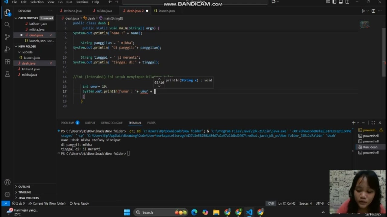 Coding variabel java(string,int,char, float, boolean)