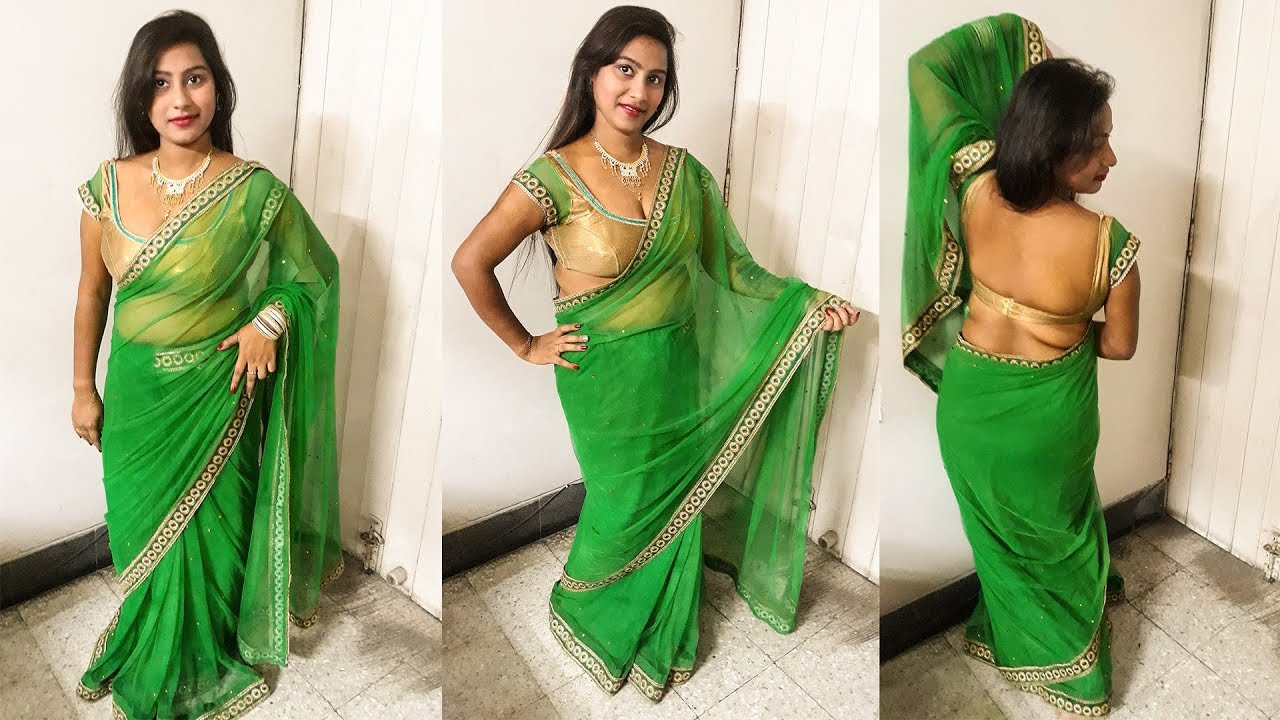 Transparent saree draping with backless blouse for party. Bold and  Beautiful. Easy saree draping. 