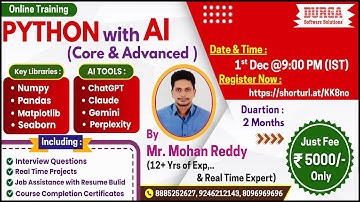 PYTHON with AI (CORE & ADVANCED) Online Training @ DURGASOFT