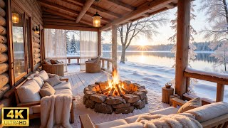 Peaceful Winter Porch by the Lake ❄ Soft Piano Music with Warm Fireplace for Calm & Focus screenshot 4