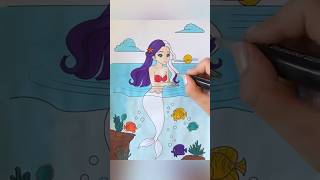 Coloring a beautiful mermaid swimming in the ocean