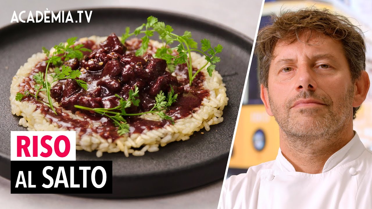 Riso al salto cacio e pepe con bruscitt dello Chef Cesare Battisti