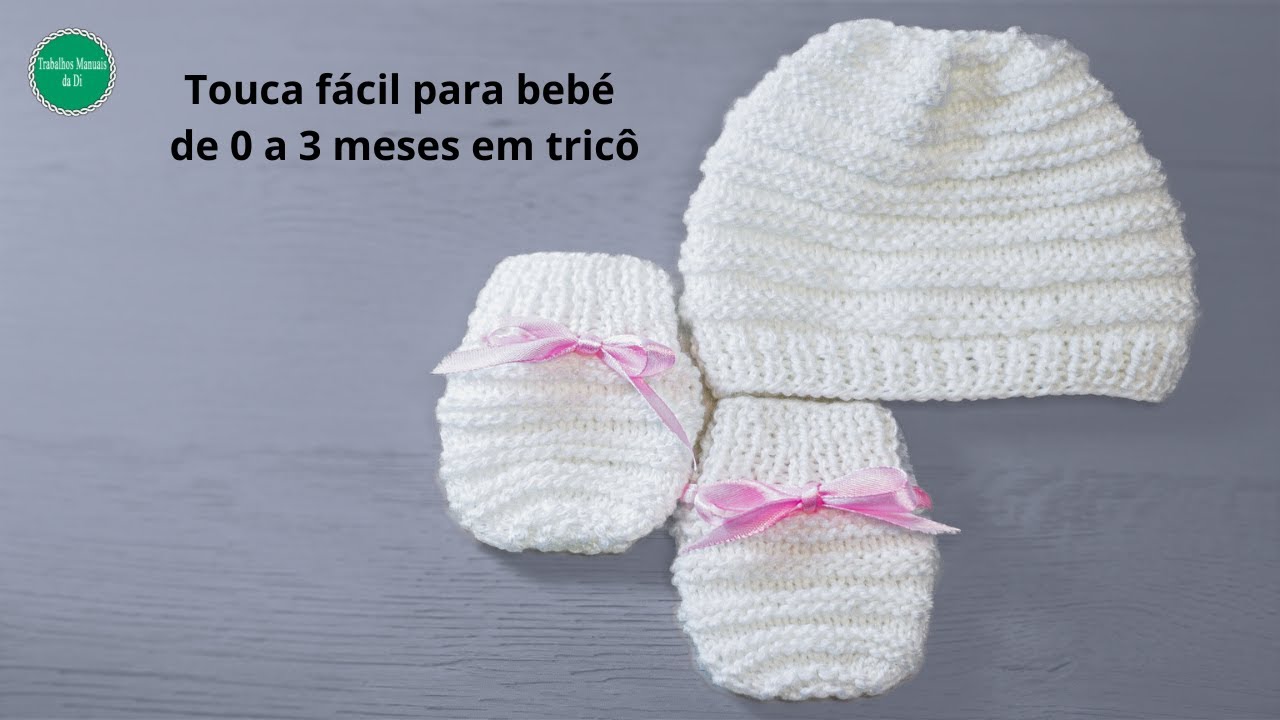 Touca fácil para bebé de 0 a 3 meses em tricô