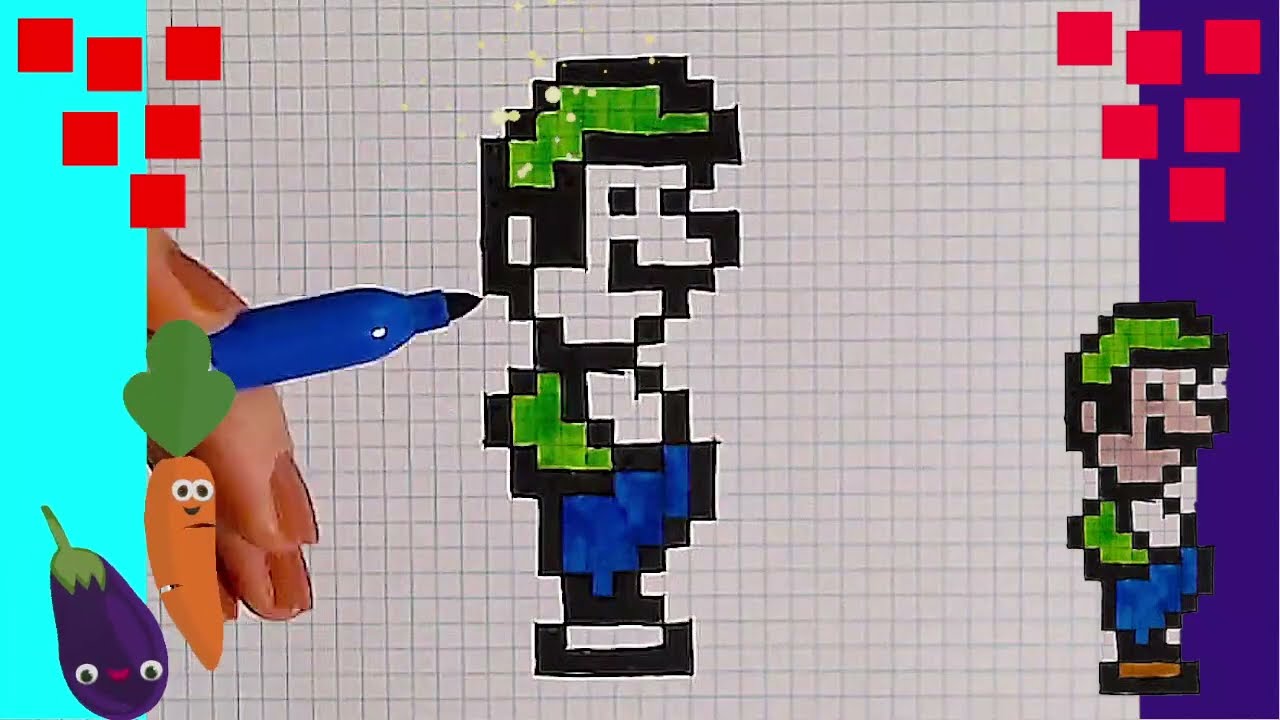 Dessin in Pixel Art. Comment Dessiner Luigi Super Mario - YouTube