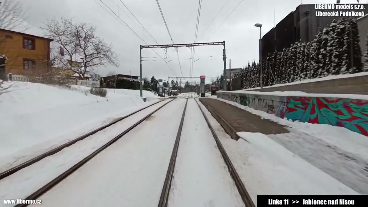 Tramvajová trať Liberec - Jablonec nad Nisou v zimě 2026
