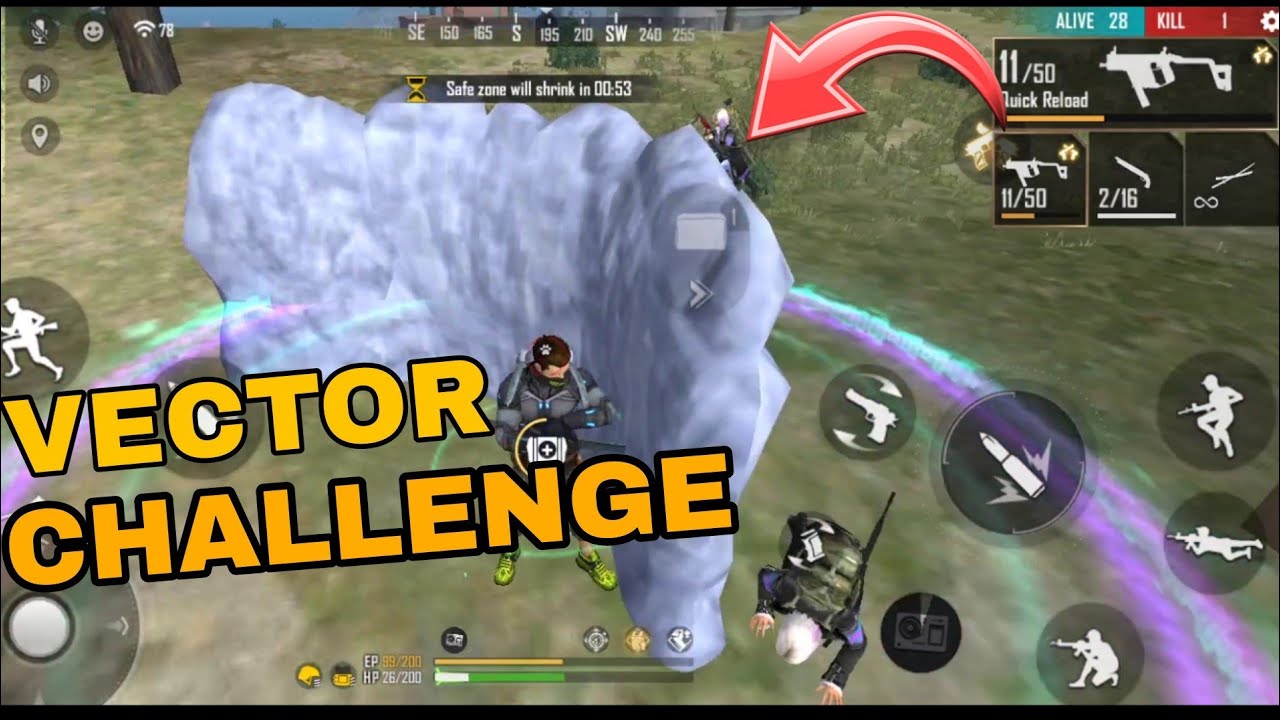 Only vector gun challenge in solo vs squad in FREE FIRE. double vector gun