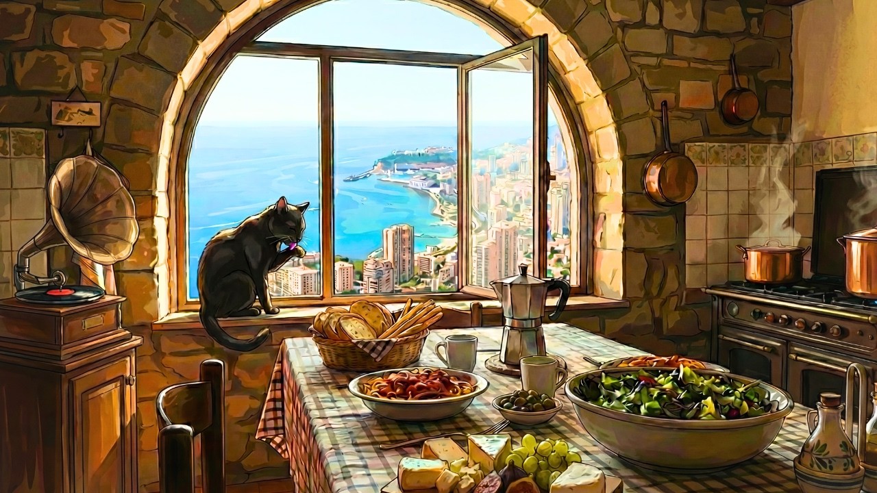 1950s Vintage Jazz in a Cozy Italian Kitchen 🍝 Morning Sunlight & Relaxation | with timer 🍋