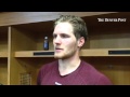 Gabe Landeskog and Nathan MacKinnon after 2-1 shootout loss to LAK in Colorado Springs