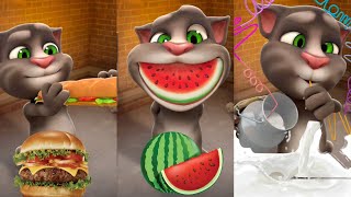My Talking Tom Eats Watermelon & Burger Drinks Milk Noob Vs Pro Vs Hacker
