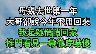 母親去世第一年，大哥卻說今年不用回來，我起疑悄悄回家，推門看見一幕徹底嚇傻崩潰#深夜淺讀 #為人處世 #生活經驗 #情感故事