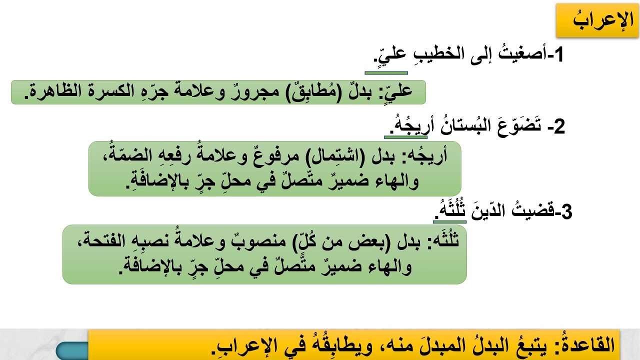 الصف التاسع   اللغة العربية   الكلمة والجملة النحو  البدل  ج2