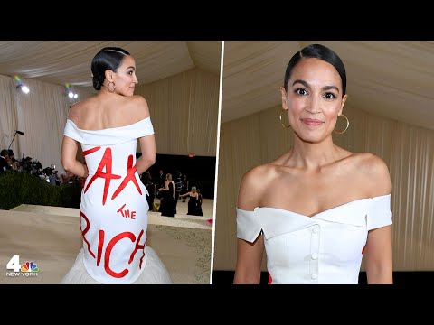 AOC Stuns in 'Tax The Rich' Dress a the Met Gala