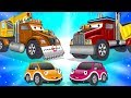 Crane Truck vs Super Dump Truck | Police Car Cartoon Songs