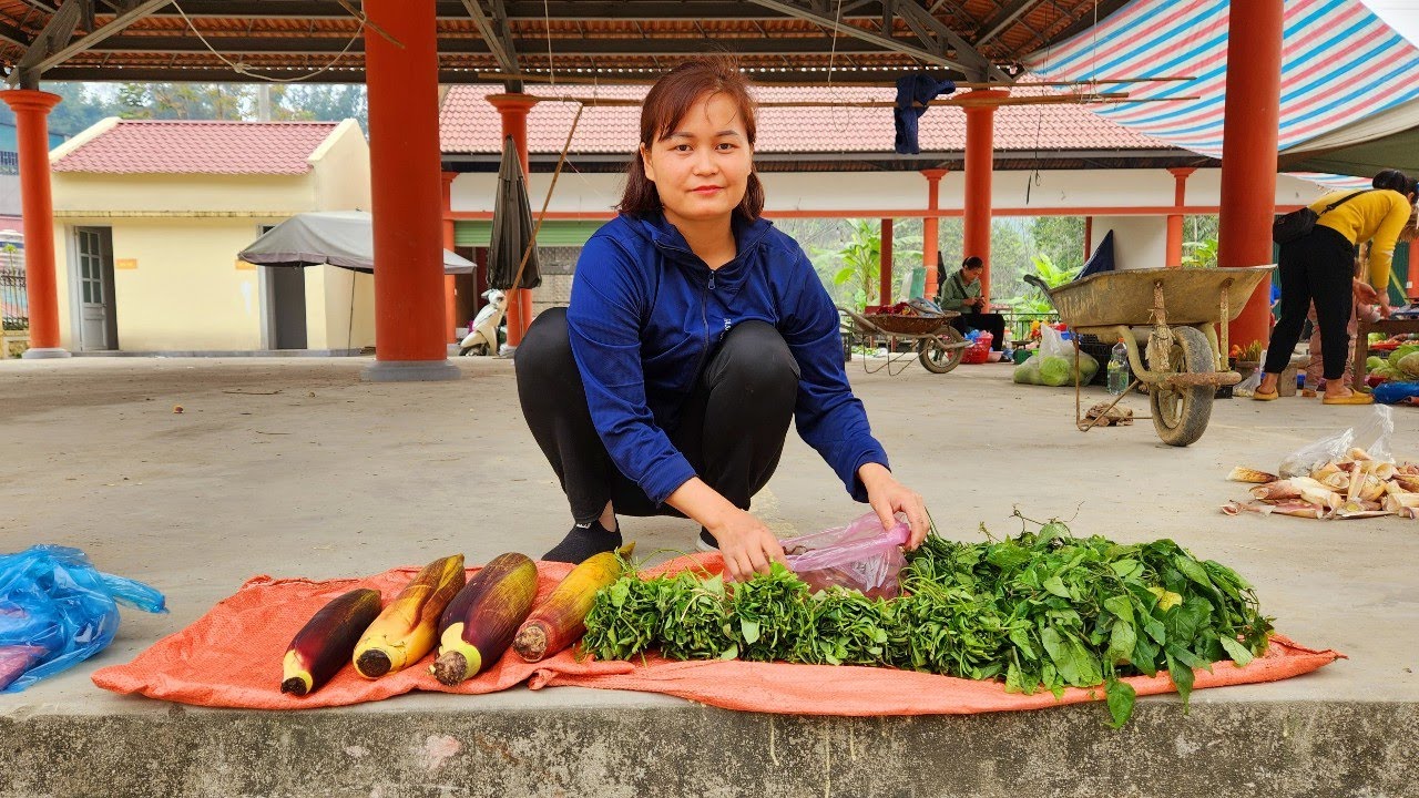 Harvest Banana Flowers and Wild Mushrooms to sell at the market