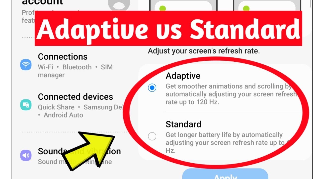 Diffrence between Adaptive And Standard Refresh Rate On Samsung Galaxy ...