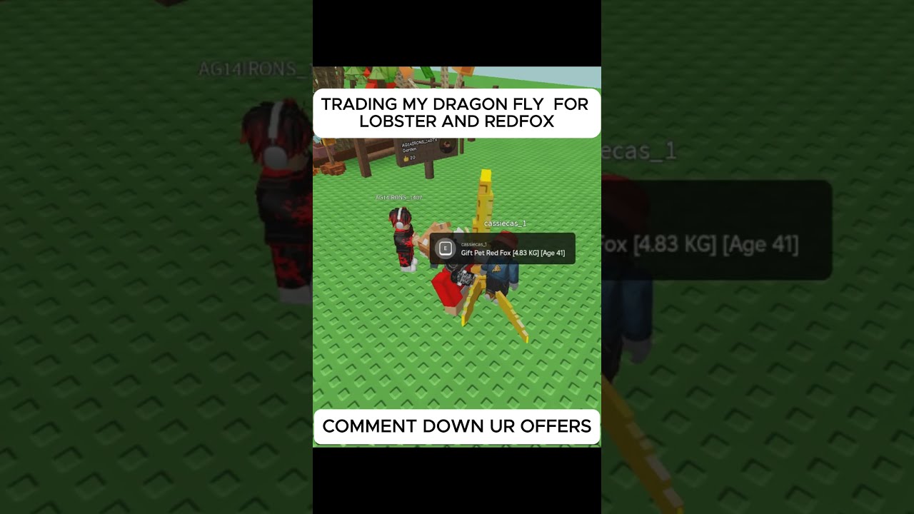 TRADING MY DRAGON FLY FOR LOBSTER AND RED FOX Robloxshorts Growagardenshorts