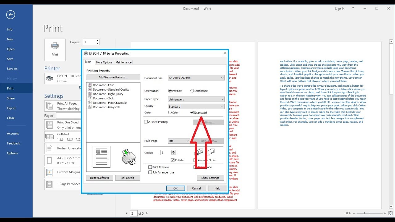 how to make my printer print from black and white cartridge