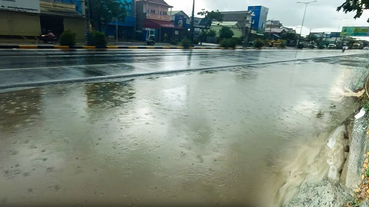 Drain Flood Rain On Street Road To Culvert After Rain - YouTube